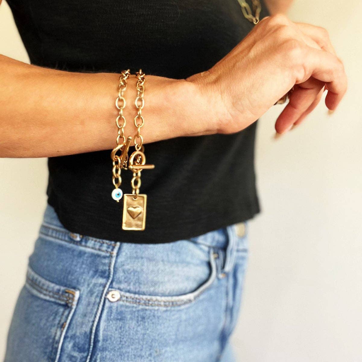 CHOOSE YOUR MESSAGE | SQUARE | Chain Bracelet: UNFUCKWITHABLE / GOLD / XS (7")