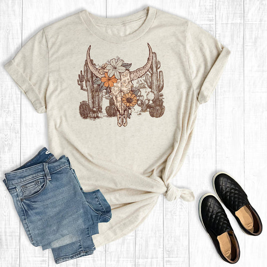 Western Desert Cowskull Graphic Tee: XL / Oat / Short Sleeve