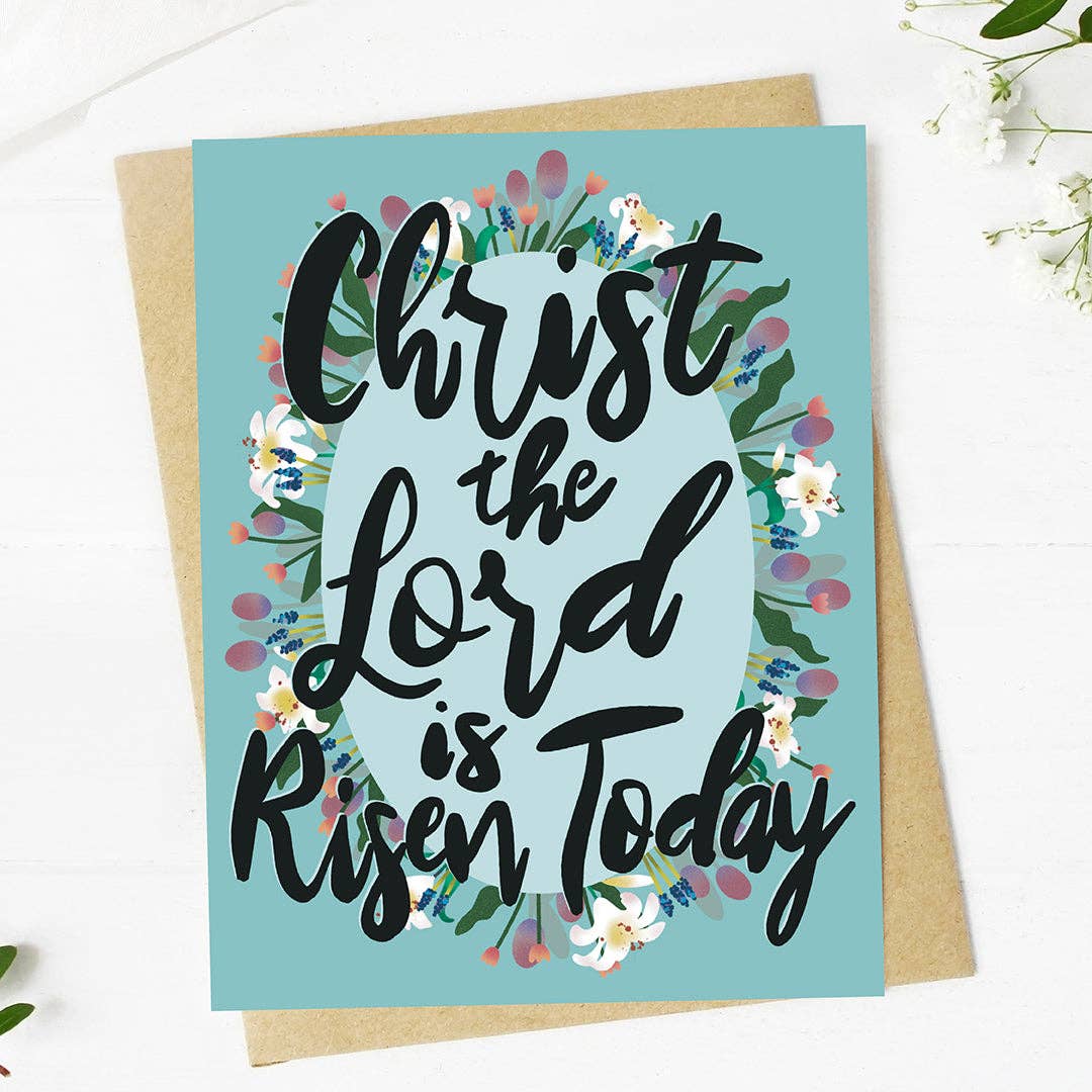 "Christ the Lord is Risen today" Green Easter Faith Card