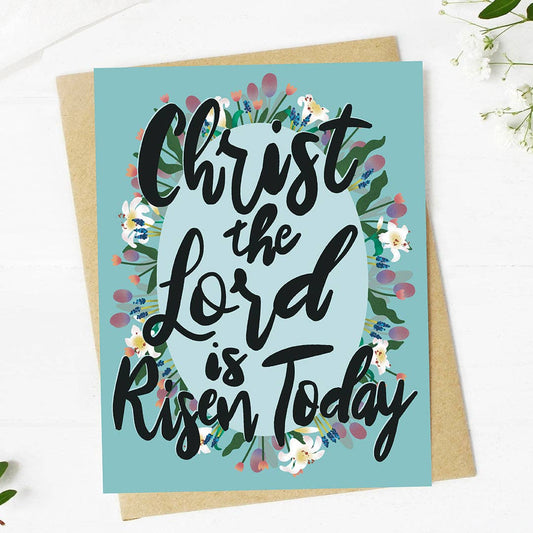 "Christ the Lord is Risen today" Green Easter Faith Card