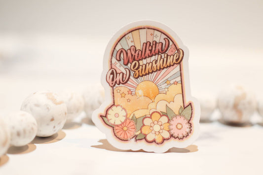 Walk On Sunshine Retro Clear, Vinyl Sticker, 3in.