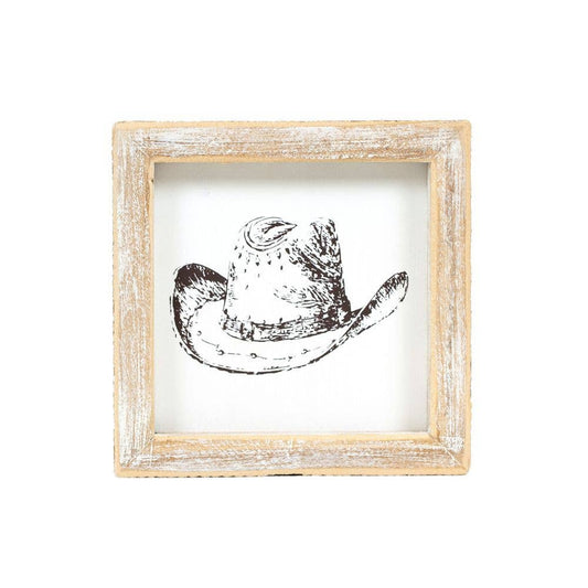 12051 - 5x5 wood frame sign (HAT/BOOTS) Cowboy Home Decor