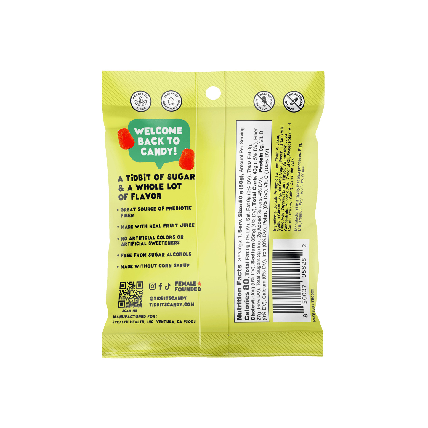 12pk Sour Watermelon Gummy Candy, Low Sugar, Prebiotic,Vegan: 12 bags