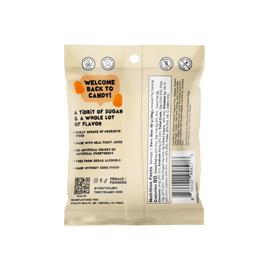12pk Orange Cream Gummy Candy, Low Sugar 5g, Prebiotics: 12 Bags