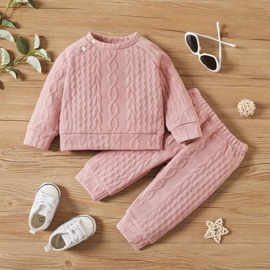 2pcs Solid Long-sleeve Baby Set: Pink / 6-9 Months