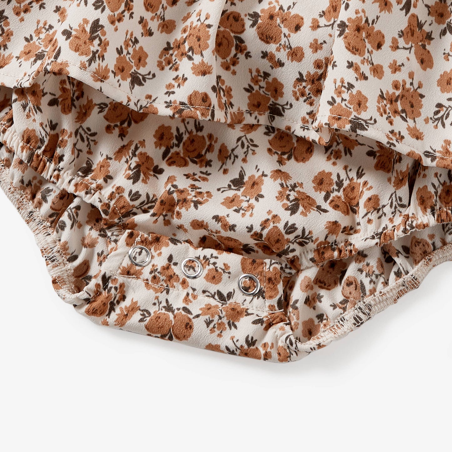 Mommy and Me Beige Floral Shirred Top Button Front Dress: Creamcolored / Girl: 6-7 Years
