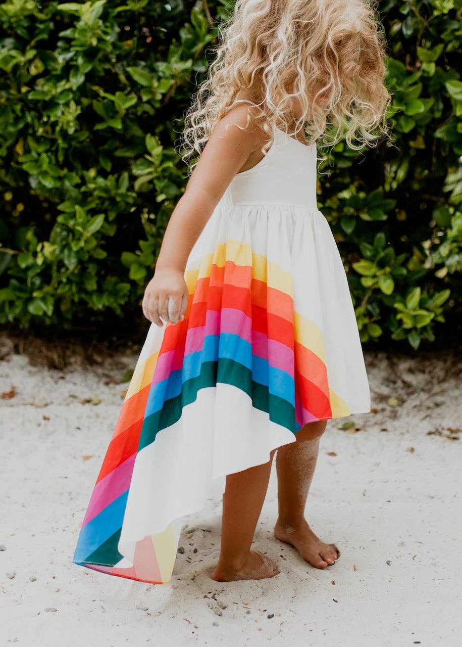 Kids Vivid Rainbow Halter Hi Lo Summer Dress: 7/8