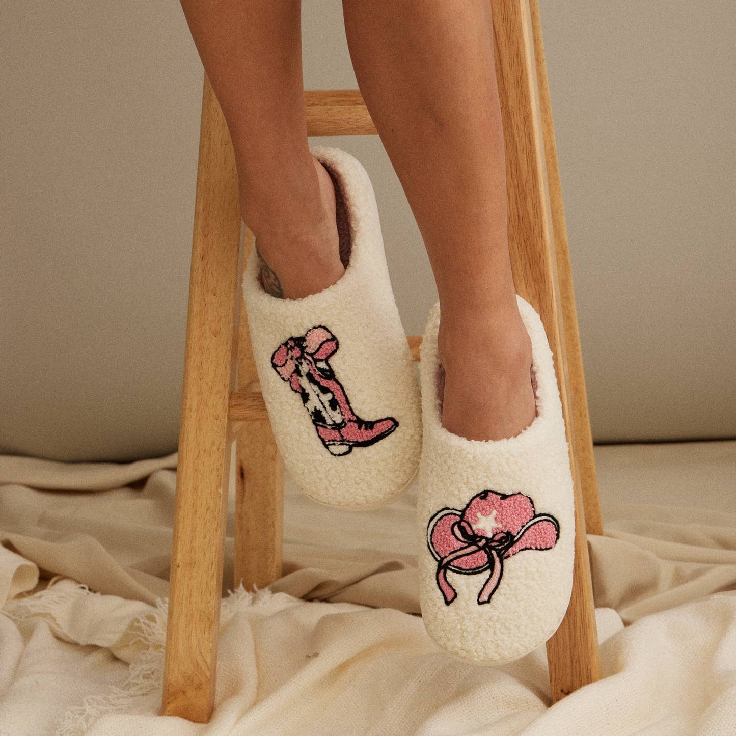 Western Boots and Hat Home Slippers: Pink / Small / 4DL98006