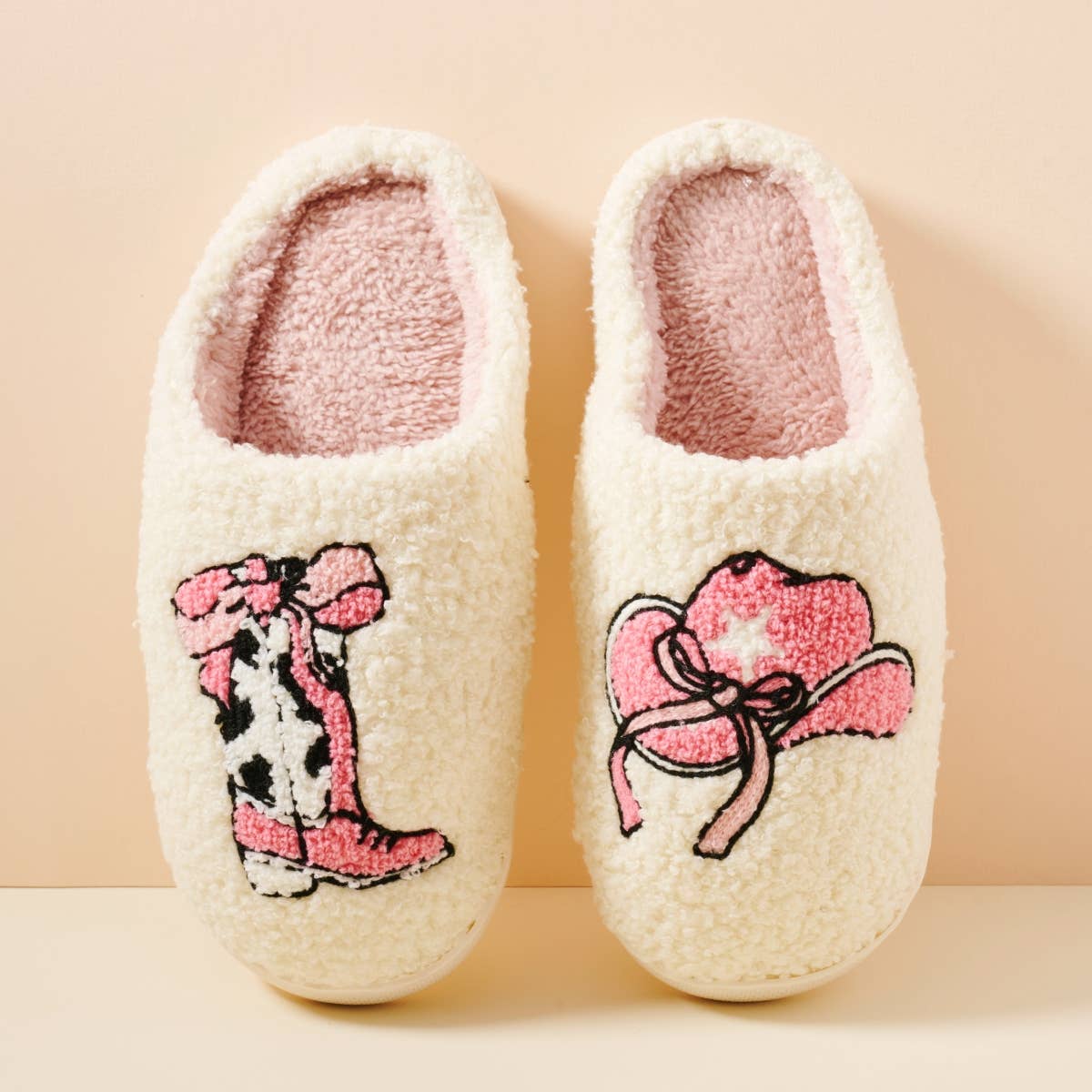 Western Boots and Hat Home Slippers: Pink / Small / 4DL98006
