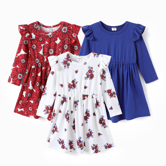3-Pack Toddler Girl Floral Ruffle Dress: Royalblue / Baby: 18-24M