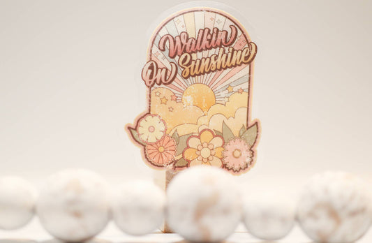 Walk On Sunshine Retro Clear, Vinyl Sticker, 3in.