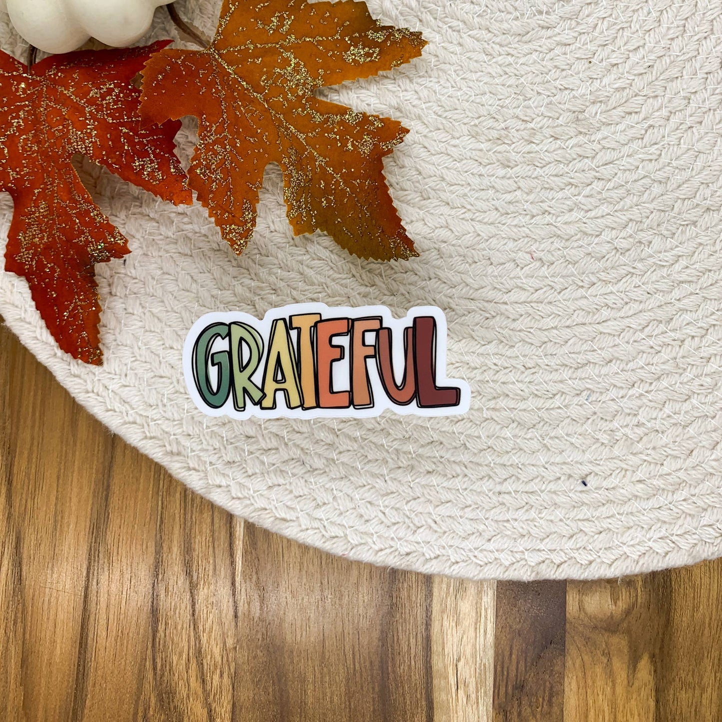 Grateful, Multicolor, Fall, Clear Vinyl Sticker, 3x3 Inch