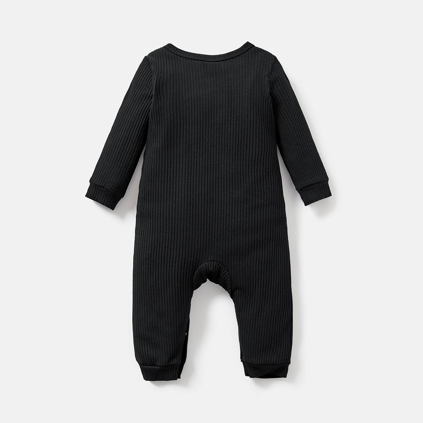 Baby Girl/Boy Cotton Button Ribbed Long-sleeve Jumpsuits: Black / Baby：0-3M