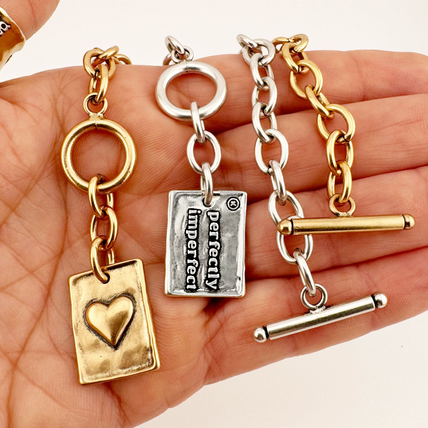 CHOOSE YOUR MESSAGE | SQUARE | Chain Bracelet: UNFUCKWITHABLE / GOLD / XS (7")