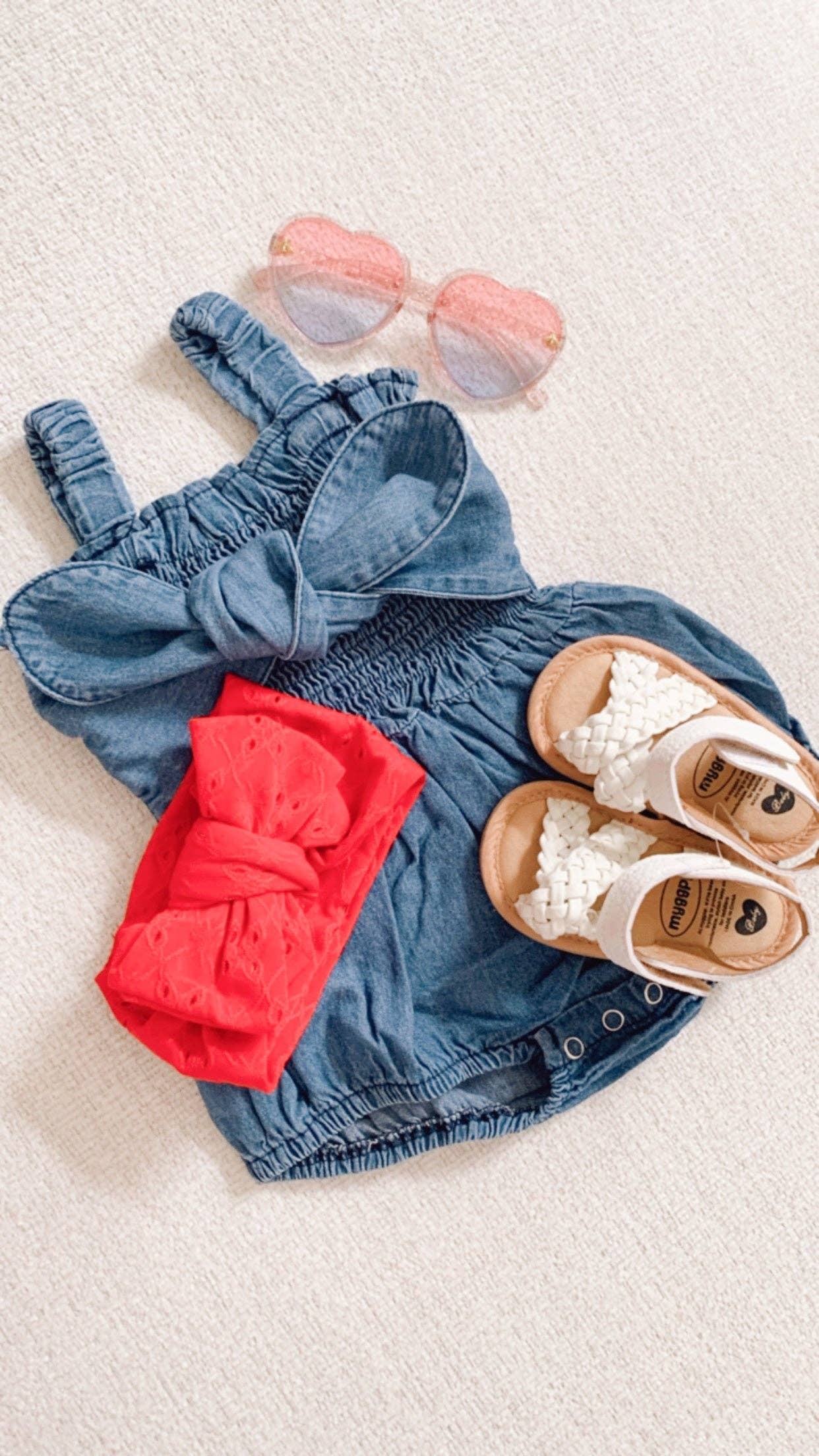 Denim Bow Romper: 6-12m