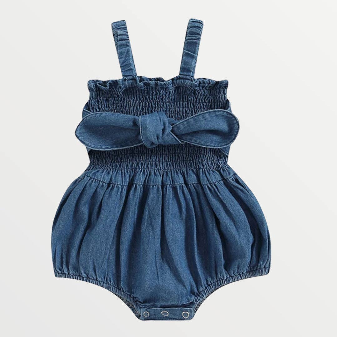 Denim Bow Romper: 6-12m