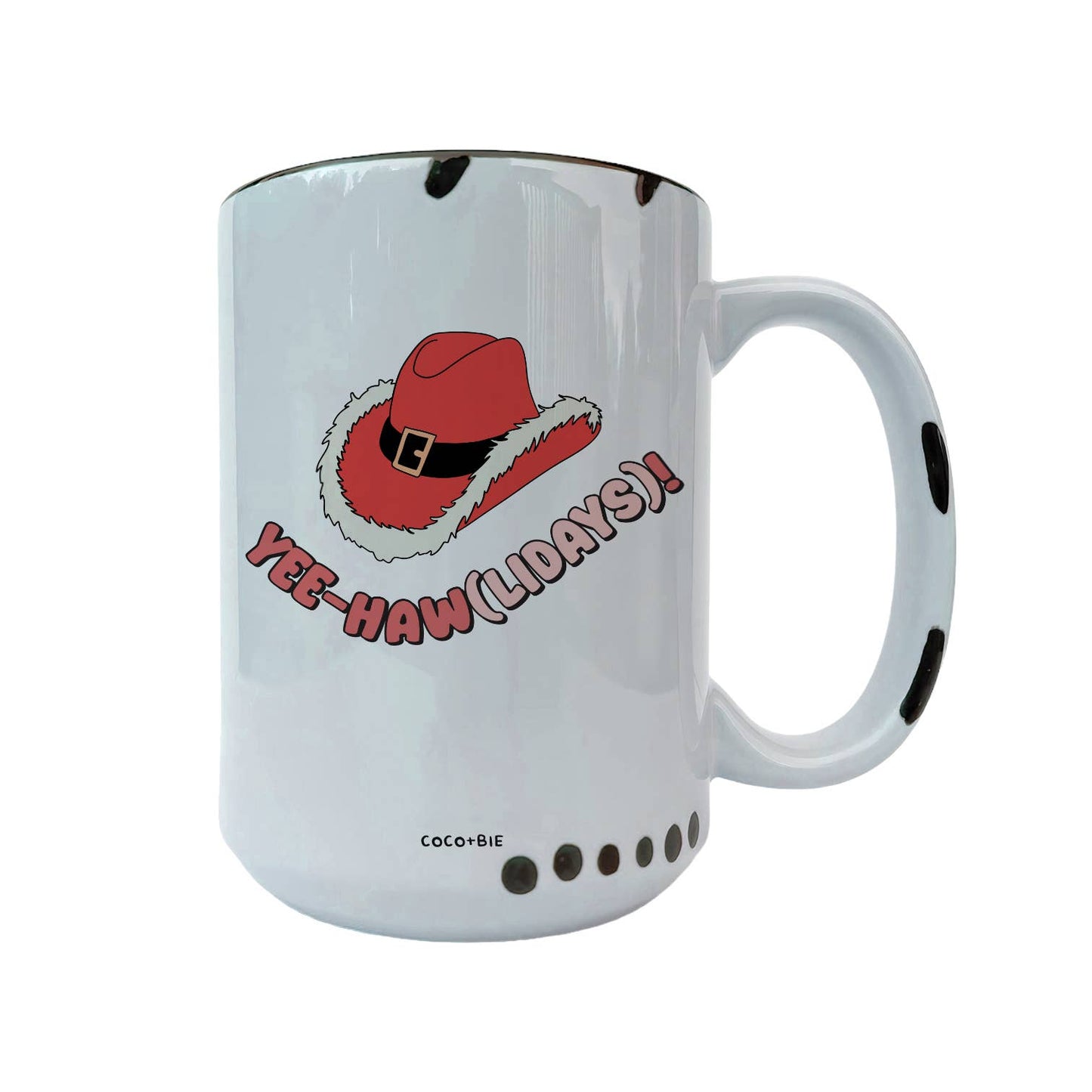 Yee-Hawlidays Christmas Coffee Mug - Cute,  Cowgirl, Western: Black Handle