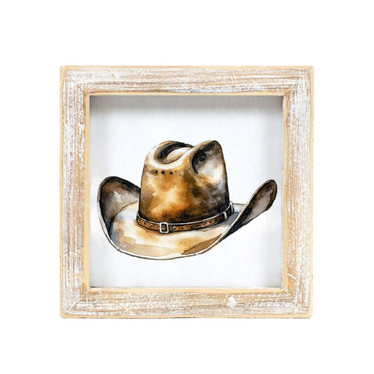 12050 - 5x5 wood frame sign (HAT/BOOTS) Cowboy Home Decor