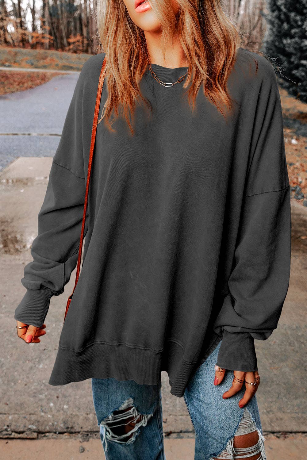 Oversized Sweatshirt with Drop Shoulder Design: CASUAL / 2XL / Black