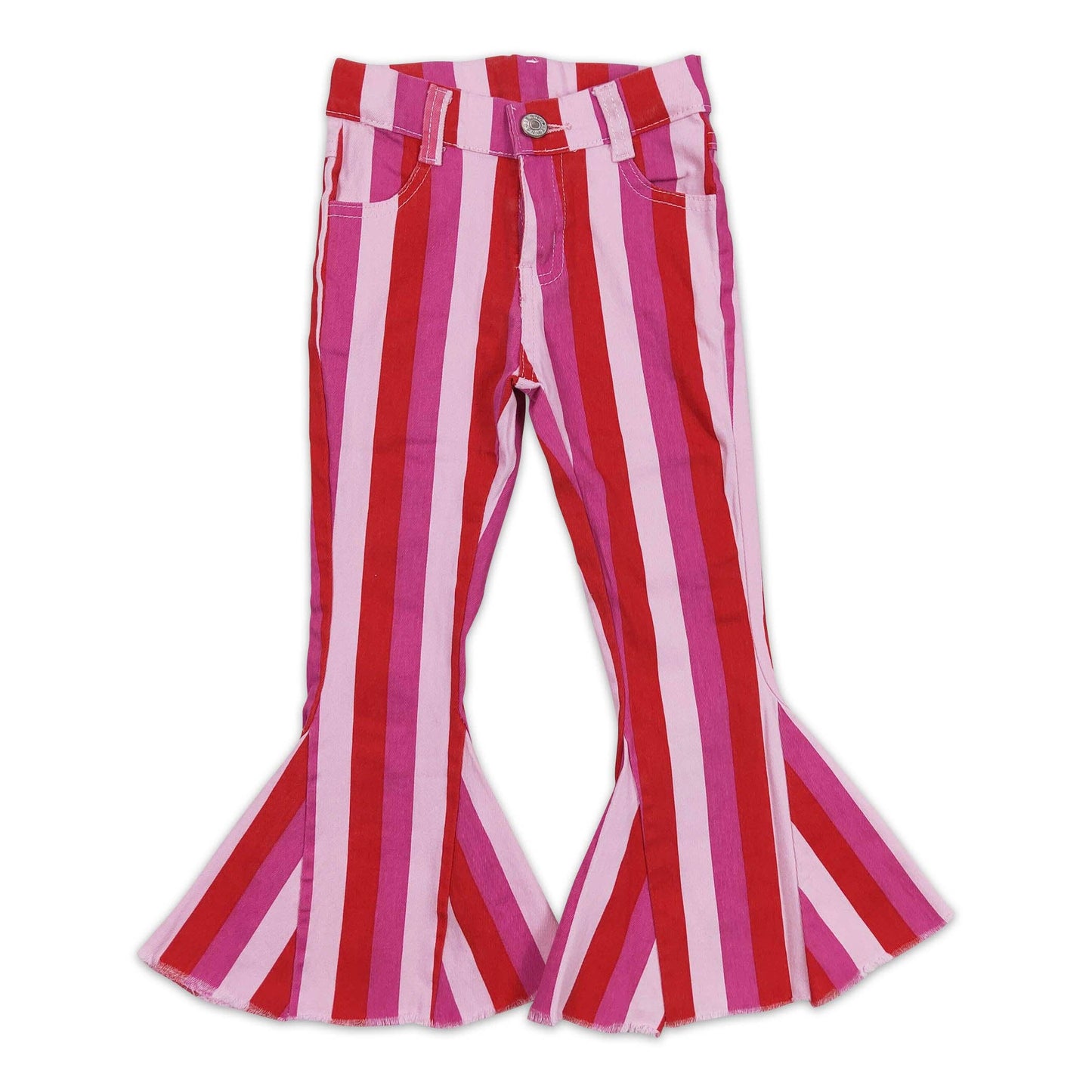 Red pink stripe denim pants girls Valentine's jeans: 6-12M