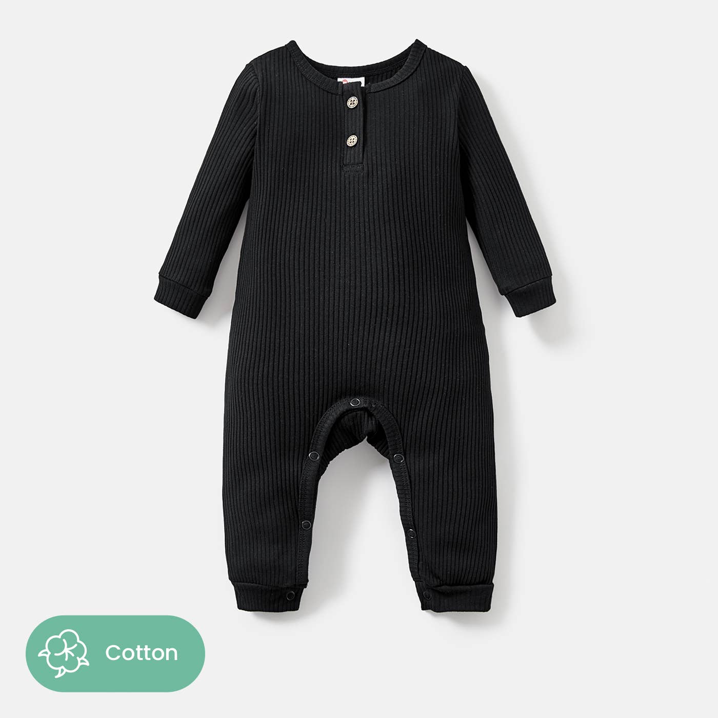 Baby Girl/Boy Cotton Button Ribbed Long-sleeve Jumpsuits: Black / Baby：12-18M