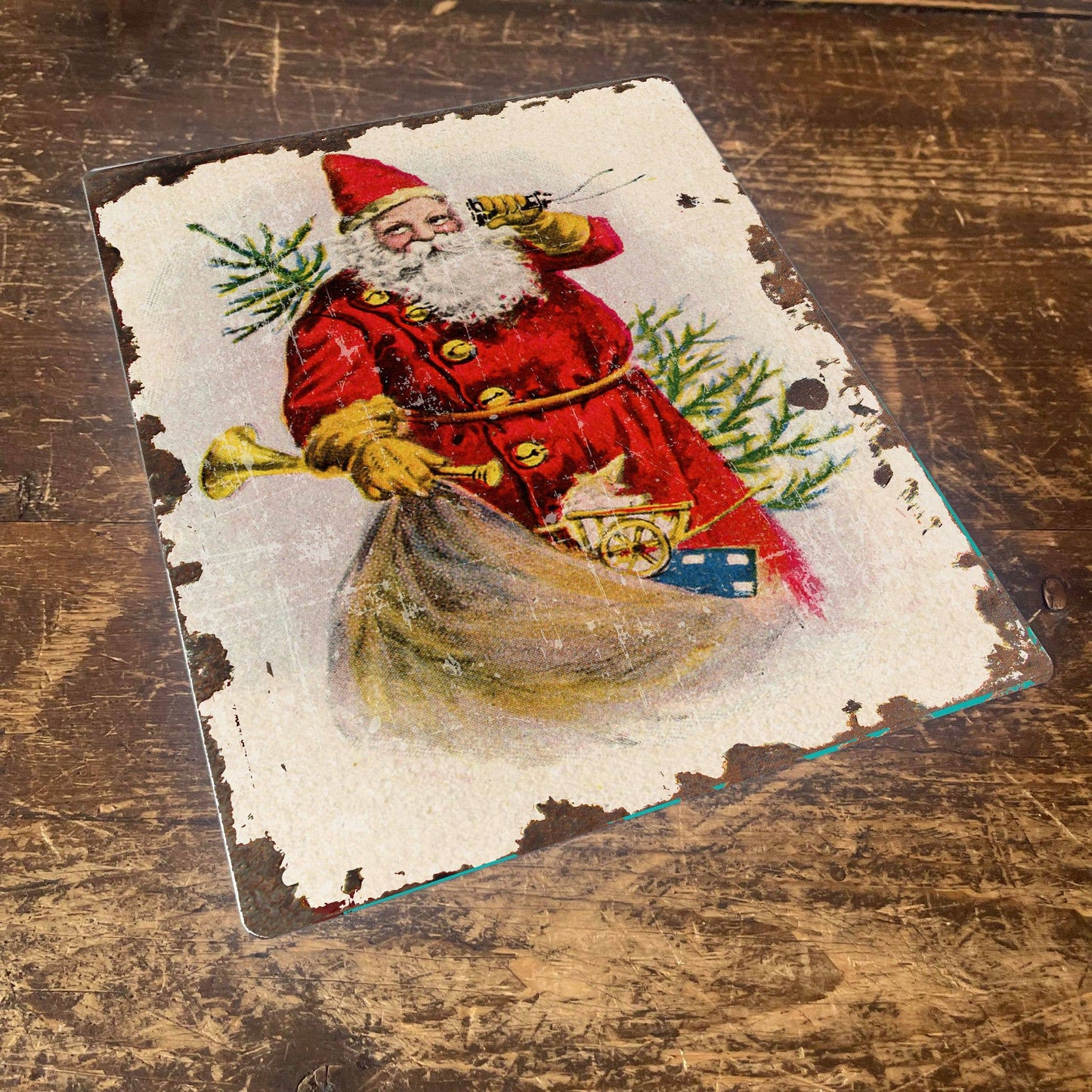 Vintage Santa With Sack Christmas - Metal Vintage Wall Sign