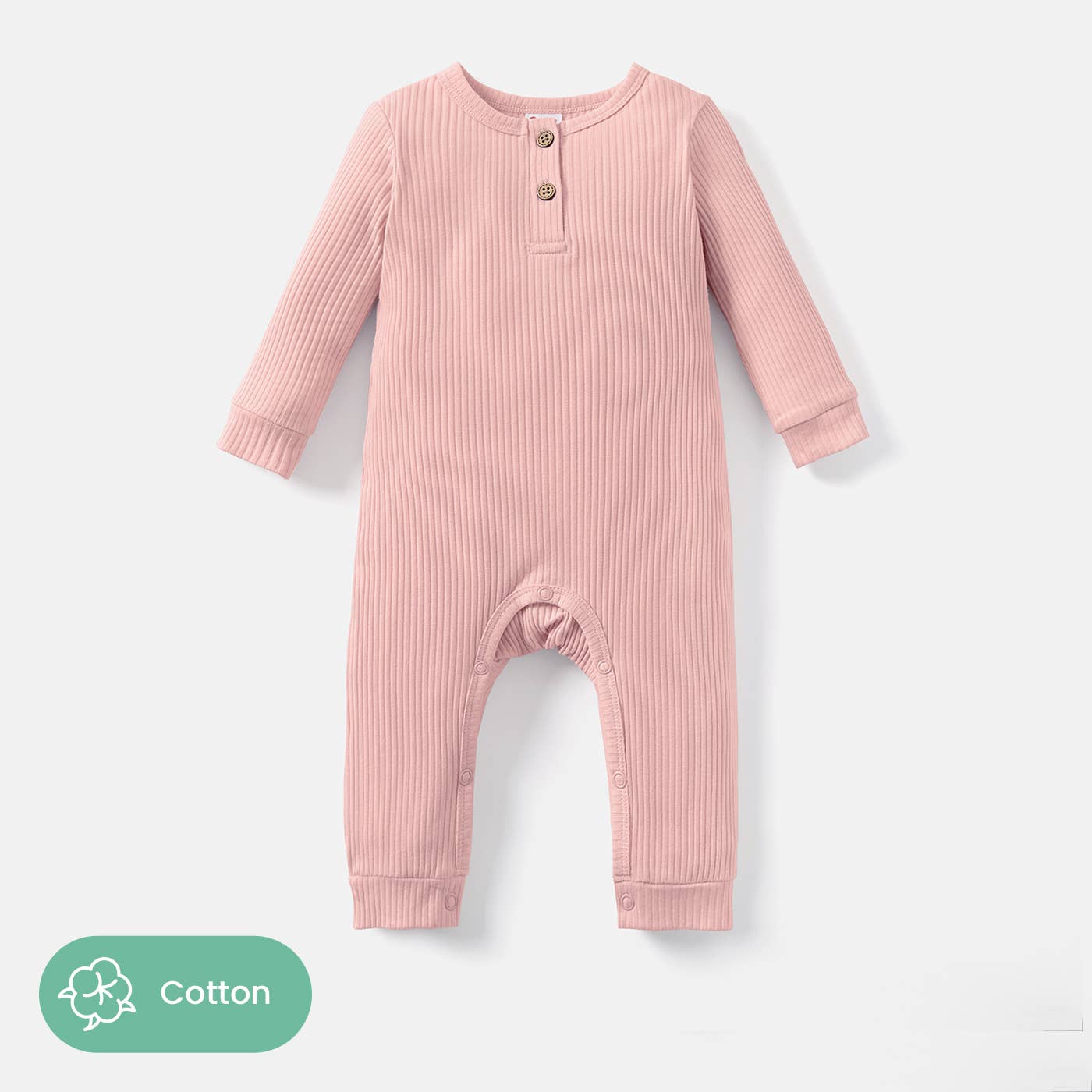 Baby Girl/Boy Cotton Button Ribbed Long-sleeve Jumpsuits: Pink / Baby：12-18M