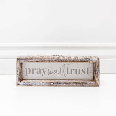 19149 - 10x3.5x1.5 wd frmd sign (PRY WT TRST) wh/gr