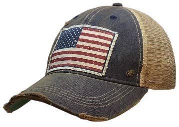 American Flag USA Distressed Trucker Hat Baseball Cap