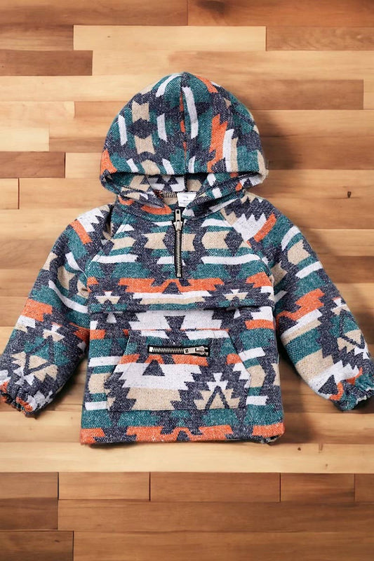(KIDS) NAVY BLUE & ORANGE AZTEC PULLOVER. TPG651122243-JEANN: XL