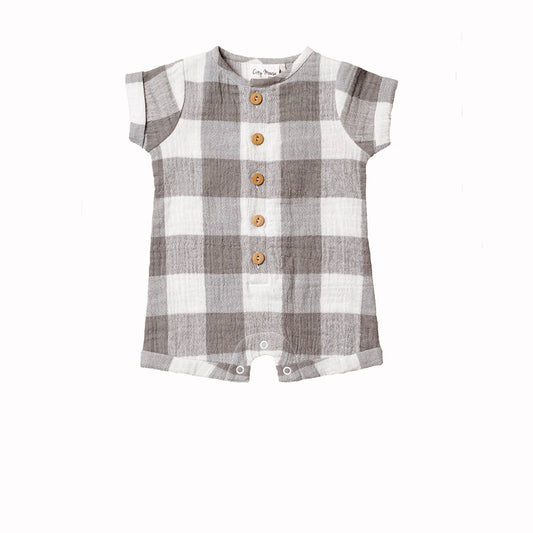 Short Button Romper- Crinkle Cotton
