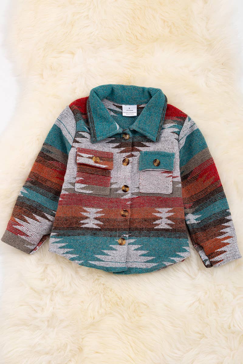UNISEX/ AZTEC PRINTED BUTTON UP SHACKET. TPG65133048 JEANN: 5XL