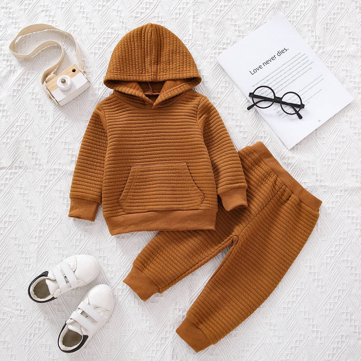 2pcs Baby BoyGirl   Thickened   and Trousers Set: 9-12 Months / Brown
