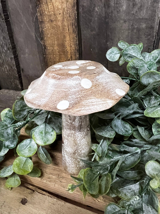 Whitewashed Wooden Mushroom 4x5in