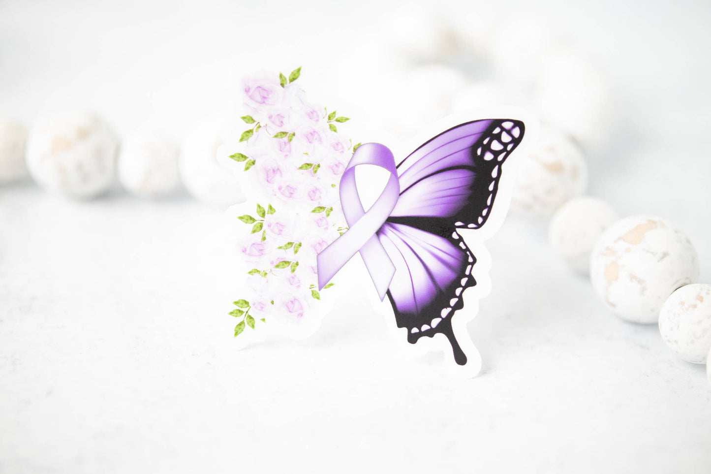 Purple Floral Awareness Butterfly, Vinyl Sticker, 3x3 in