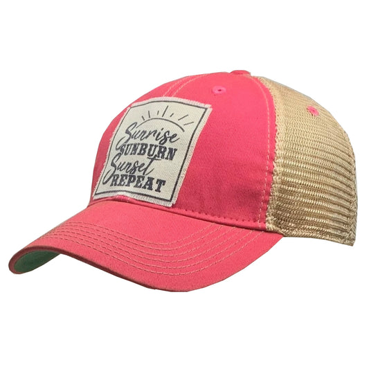 Sunrise Sunburn Sunset Repeat Distressed Trucker Hat